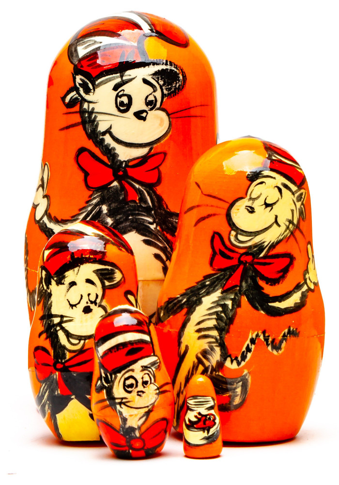 110mm The Cat in the Hat Hand Painted Matryoshka Doll 5 pcs (by Konstantin Crafts)