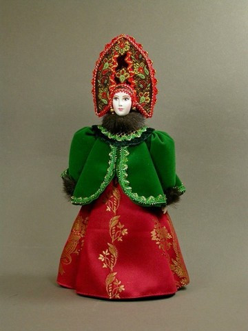 Russian Girl hand made Porcelain Doll in a National Dress and Kokoshnik - 11 Inches (by Le Russe)