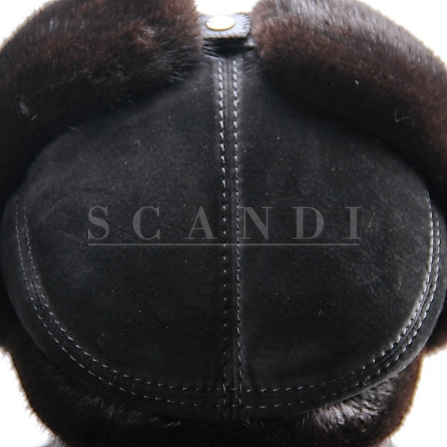 Black Suede Bugatti Cap with Ear flaps and Mink Fur (by Scandi Furs)