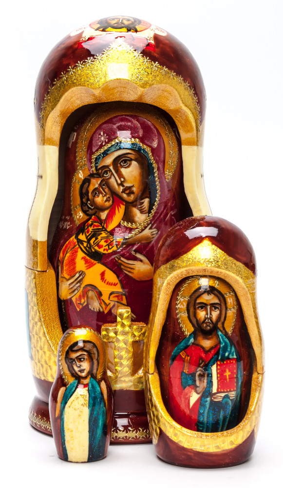 200 mm Vladimirskaya Godmother hand painted wooden Matryoshka doll 5 pcs (by Ludmila Icon Paintings)