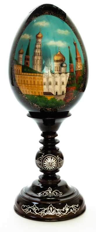  380 mm Moscow hand painted on red colored wooden Egg with standby (by Tatiana Crafts)