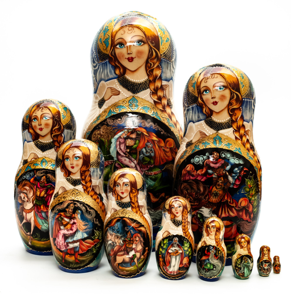 Shop Exclusive Nesting Dolls 280mm Russian Fairytale hand painted Matryoshka round Doll 5pcs (by Skazka) online at Skazka.site | Eligible for fast shipping and free returns. 280mm Russian Fairytale hand painted Matryoshka round Doll 5pcs (by Skazka)