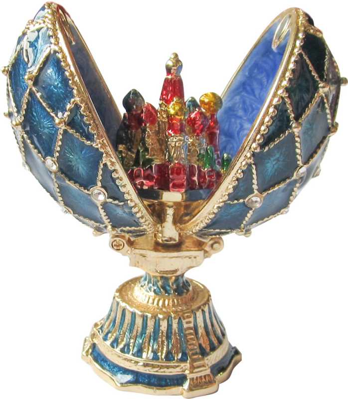 70 mm Saint Basil's Cathedral Golden Trellis Dark Blue Enamel Easter Egg