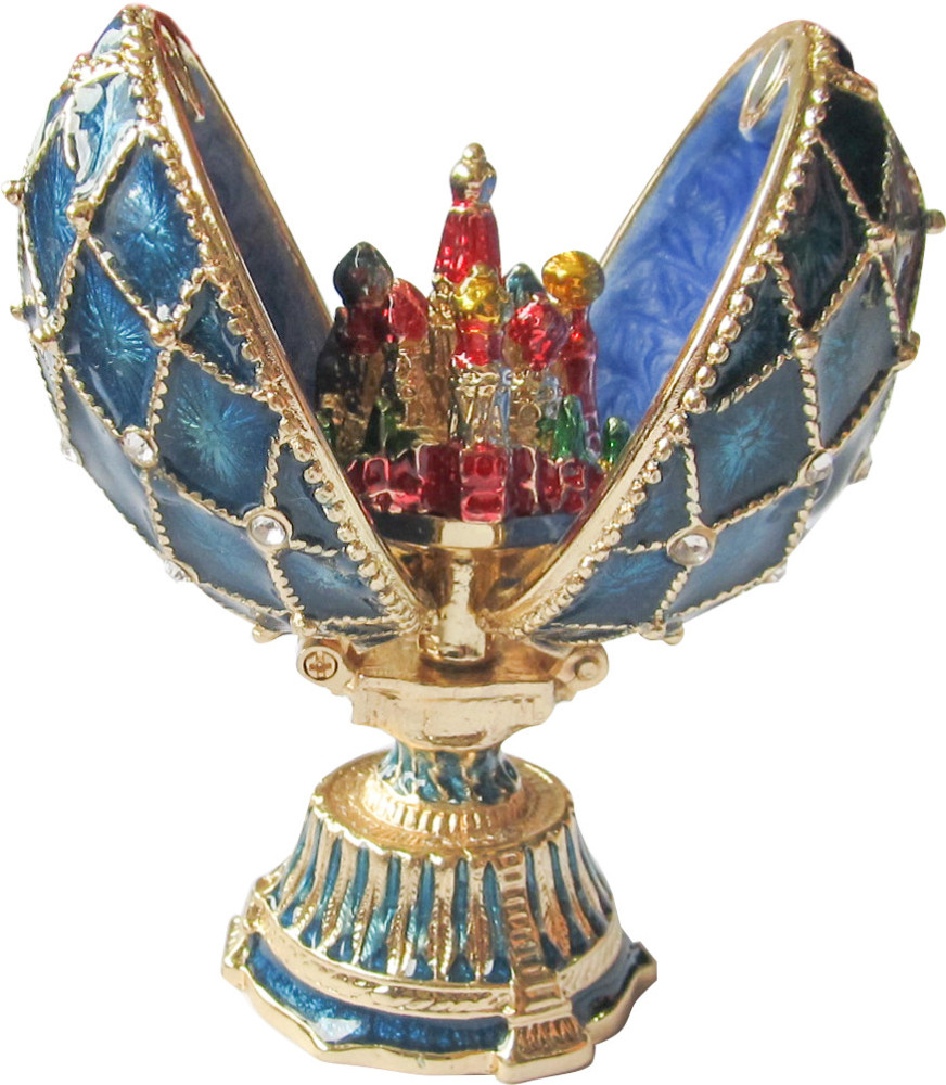 70 mm Saint Basil's Cathedral Golden Trellis Dark Blue Enamel Easter Egg