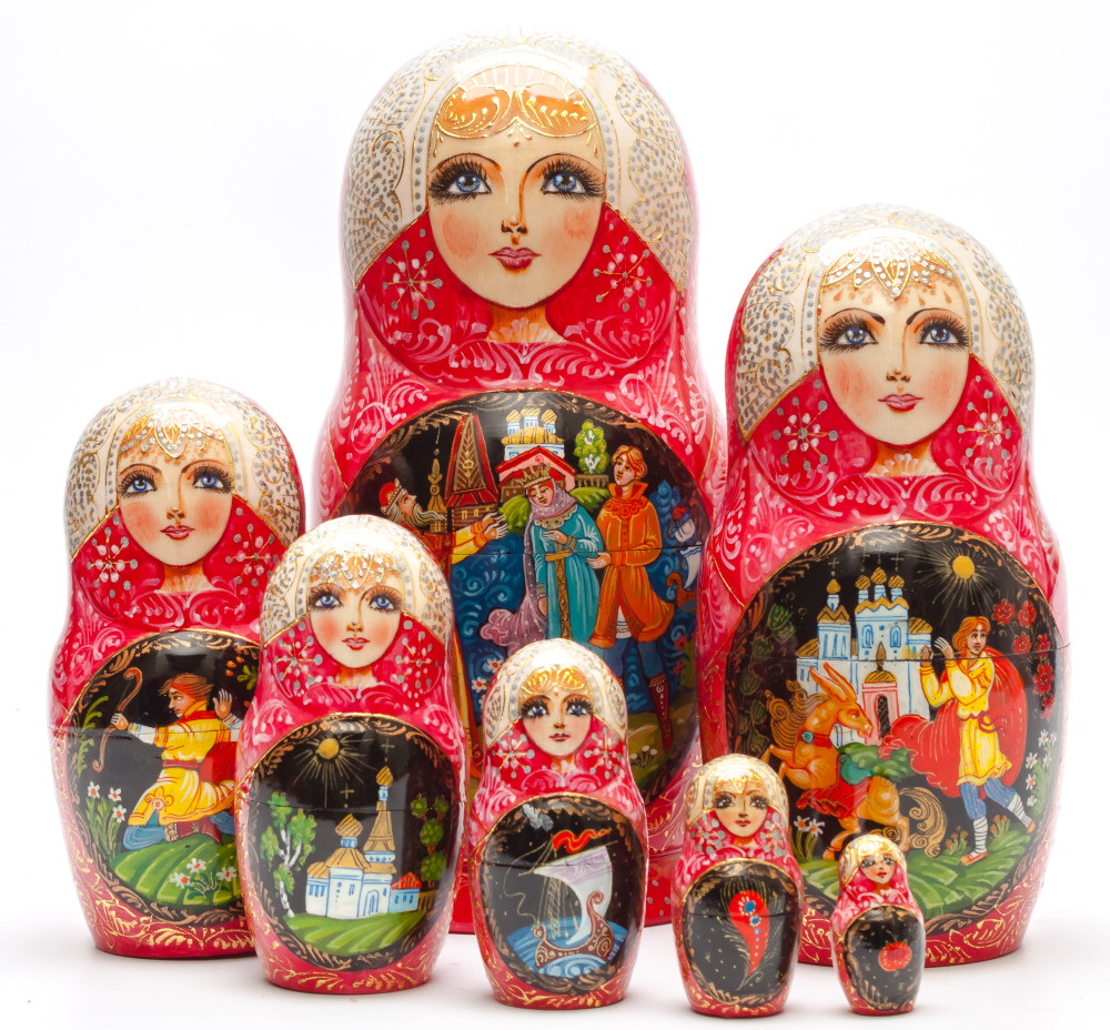 Shop Exclusive Nesting Dolls 210mm The Tale of Tsar Saltan hand painted Matryoshka Doll 7 pcs inside (by Golden Cockerel) online at Skazka.site | Eligible for fast shipping and free returns. 210mm The Tale of Tsar Saltan hand painted Matryoshka Doll 7 pcs inside (by Golden Cockerel)