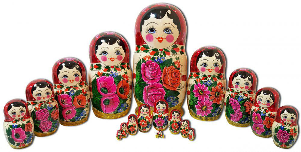 U Semenovskaya Hand Painted Matryoshka Doll 20 pcs