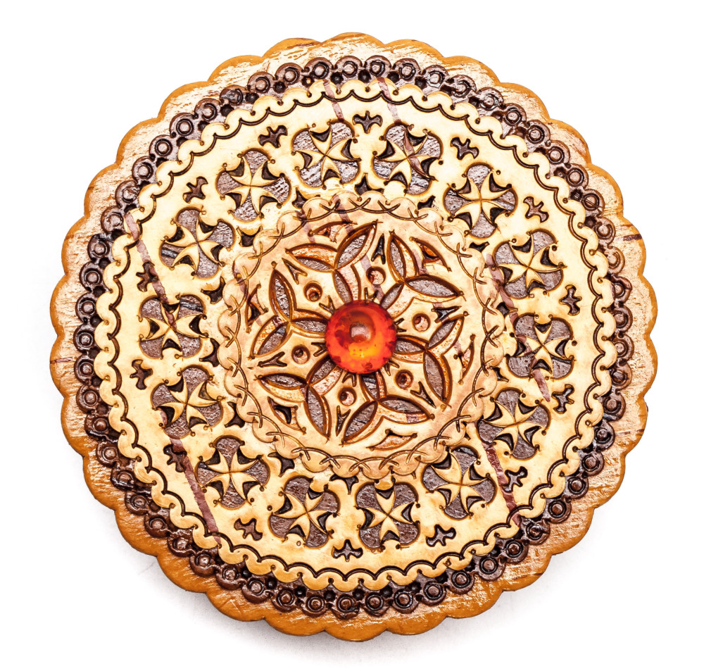 d 80 mm Siberian Patterns hand made Birchbark Jewelry Box (by Maxim Birch)