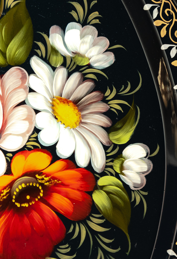 230x330 mm Zhostovo Patterns hand painted and lacquered Metal Forged Tray (by Lada Crafts)