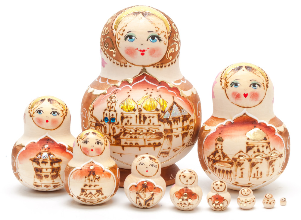 Burning wood Moscow matryoshka doll 10 pcs