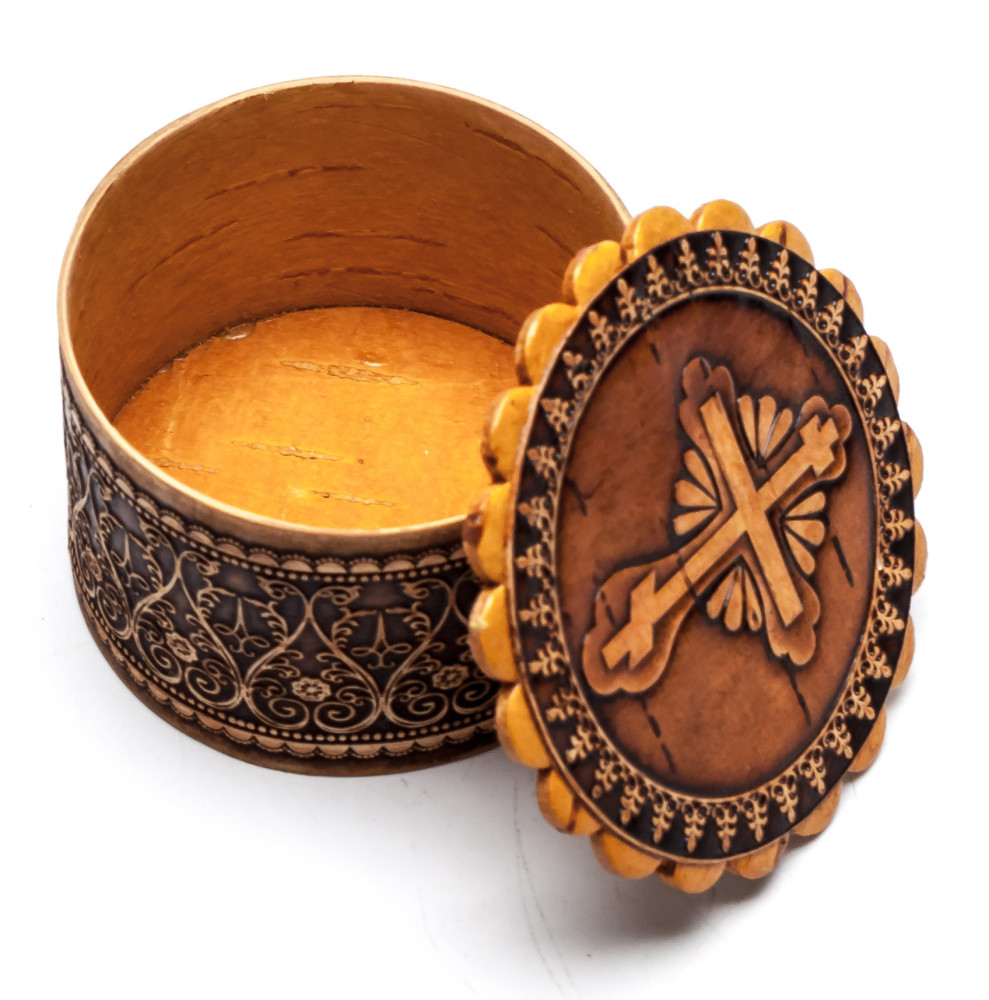 d 60 mm Siberian Patterns hand made Birchbark Jewelry Box (by Maxim Birch)