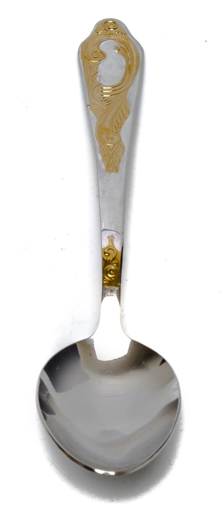 Coat of Arms Russia Gold Plated Brass Tea Glass Holder with Crystal Glass and Gold Plated Tea Spoon (by Kolchugino)