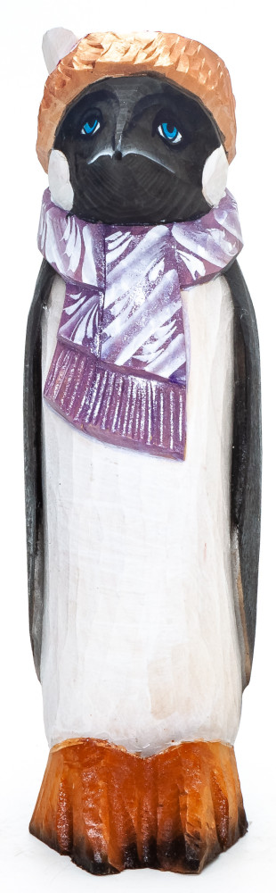 190 mm Penguin with Santa  hand painted Wooden Statue (by Karpova Nadezda)