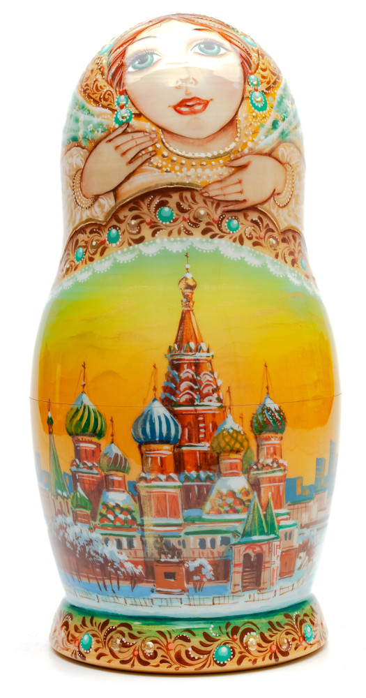220 mm Moscow Saint Basil Cathedral hand painted Wooden Matryoshka doll 7 pcs (by A Studio)