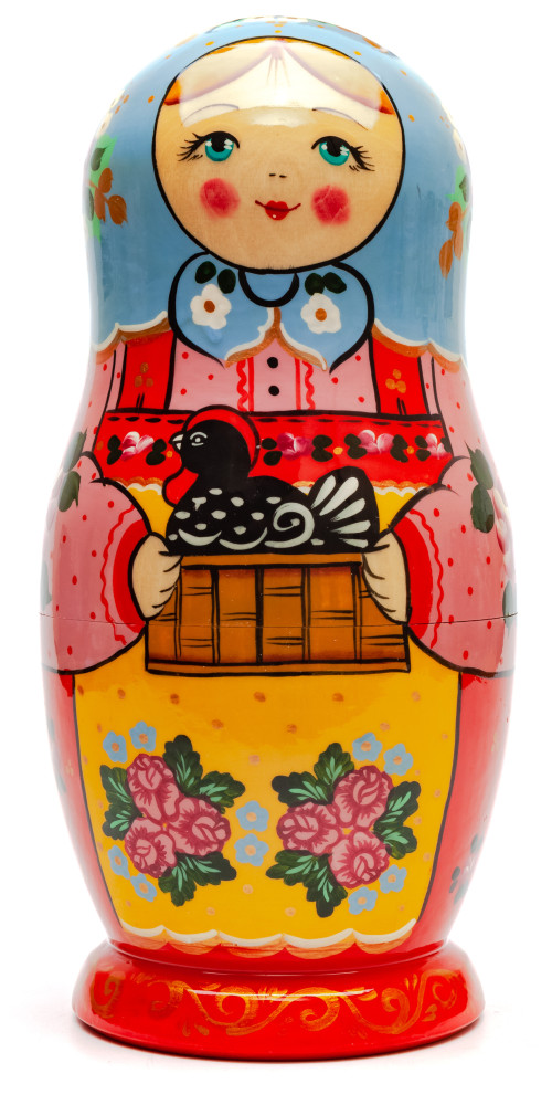 250 mm Mama with the Black Cockerel hand painted Wooden Matryoshka doll 7 pcs (by Golden Cockerel Studio)