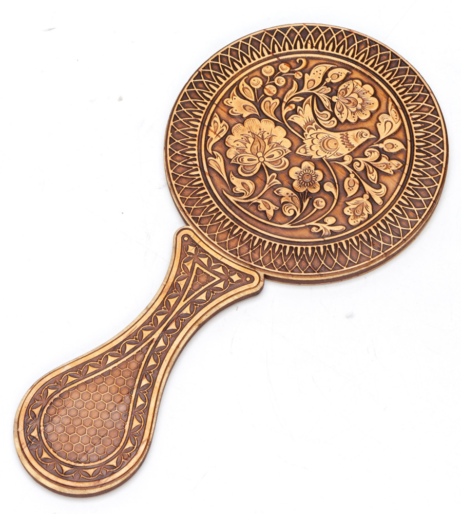 80x160 mm Flowers hand made Birchbark Mirror (by Maxim Birch)