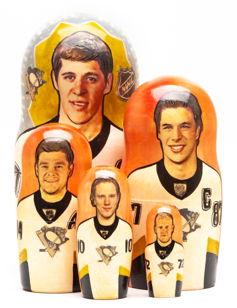 180mm Malkin from Pittsburg Penguins Hand Painted Matryoshka Doll 5 pcs (by Konstantin Studio)