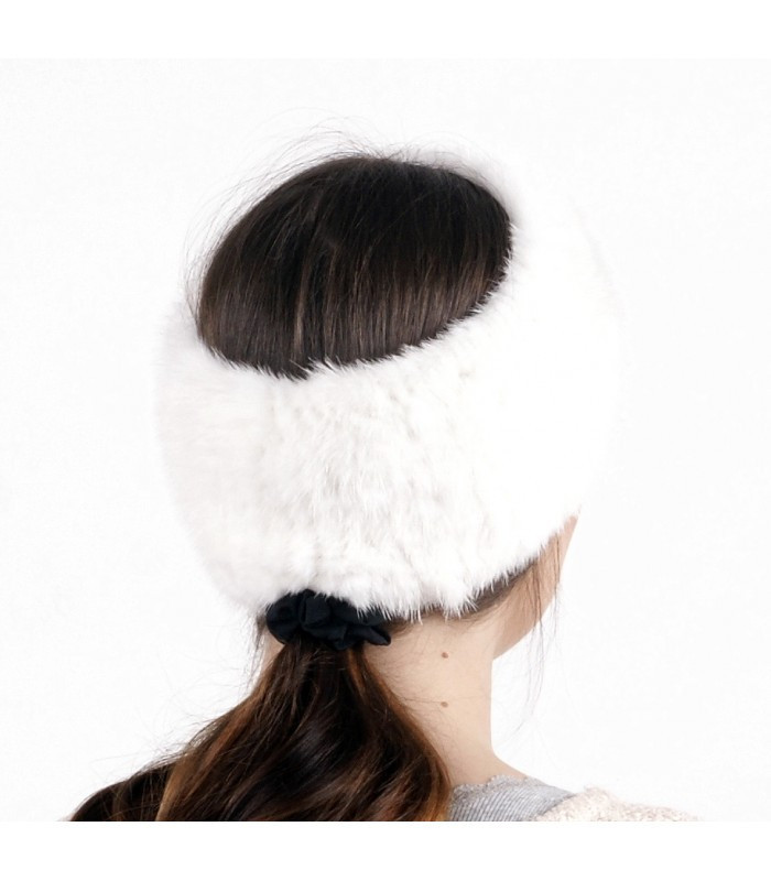White Knitted Mink Fur Headband