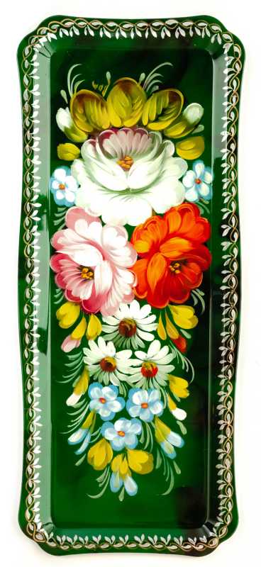 130x310 mm Zhostovo Patterns hand painted and lacquered Metal Forged Tray (by Lada Crafts)
