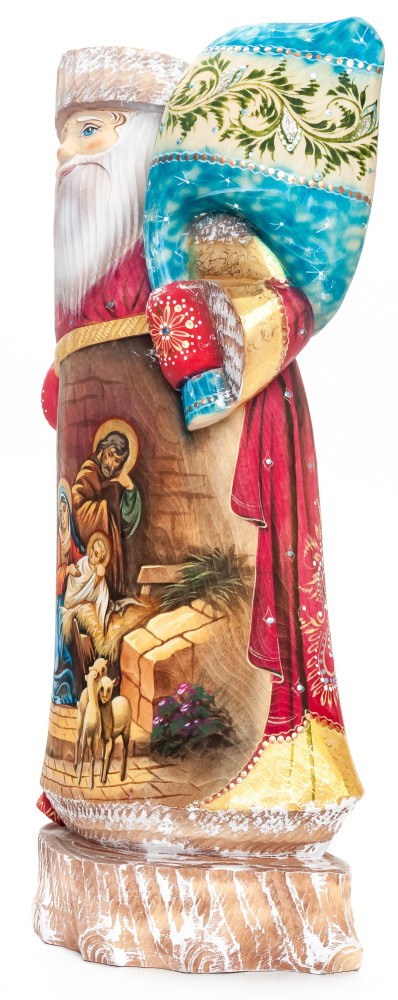300 mm Nativity of Jesus Santa with a Christmas Bag Carved Wood Hand Painted Collectible Figurine  (by Natalia Nikitina Workshop)