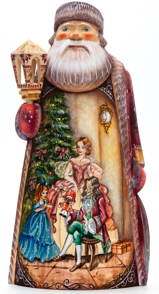 240 mm Santa with a Lamp with handpainted Nutcracker Wooden Carved Statue (by Igor Crafts)