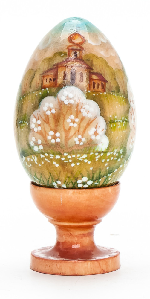 100mm Angel with a Cat handpainted wooden Egg with standby (by Andrey Christams Ornaments Studio)