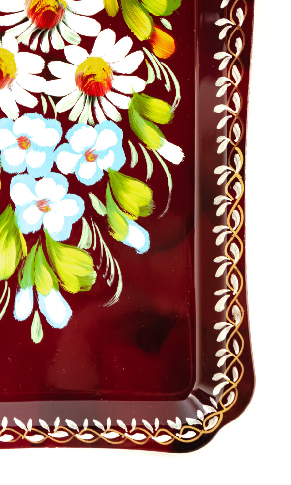 130x310 mm Zhostovo Patterns hand painted and lacquered Metal Forged Tray (by Lada Crafts)