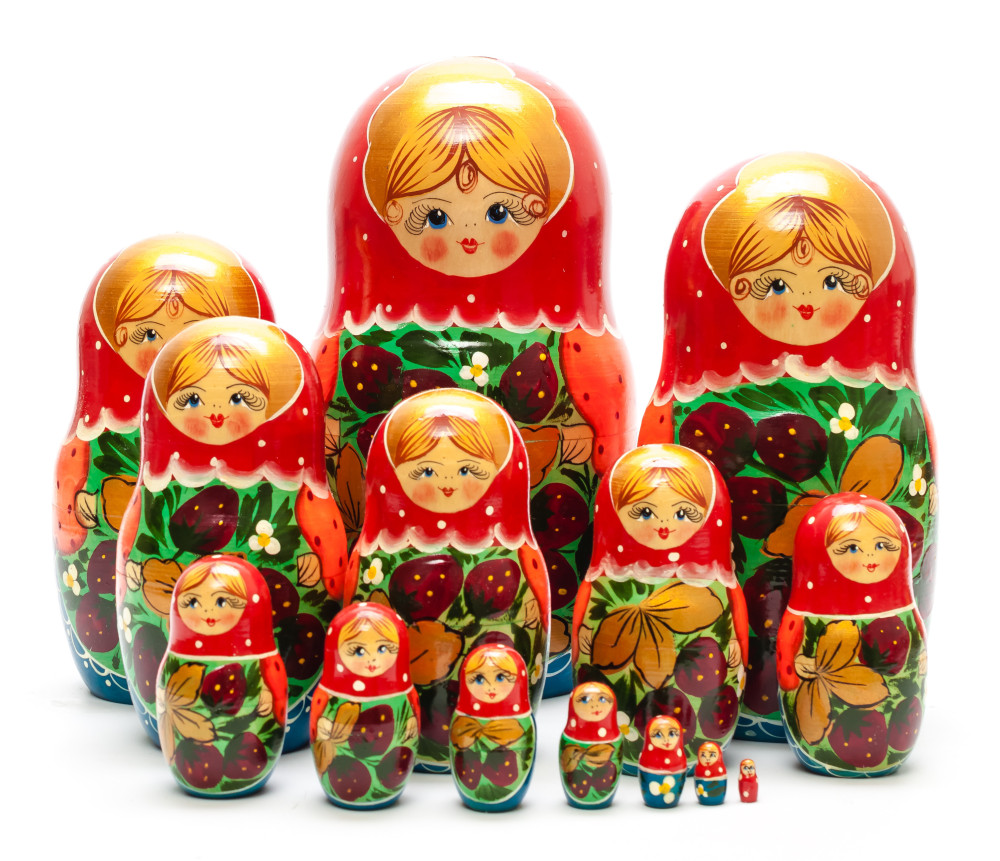 230 mm Russian Winter hand painted on Wooden Matryoshka doll 15 pcs (by Skazka)