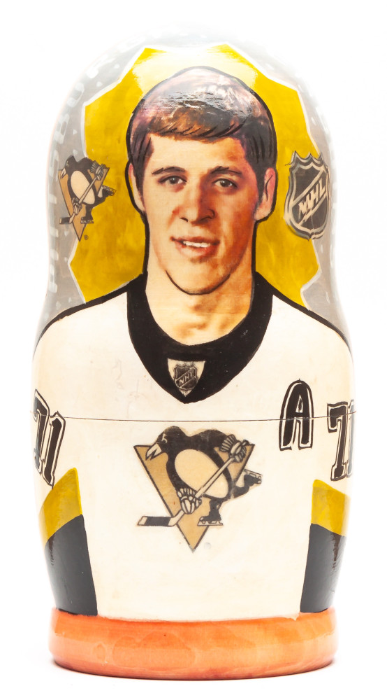 180mm Malkin from Pittsburg Penguins Hand Painted Matryoshka Doll 5 pcs (by Konstantin Studio)