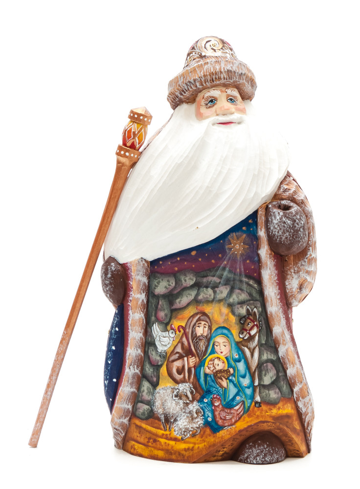 180 mm Santa Claus Hand Carved Wooden Figurine with painted picture Nativity