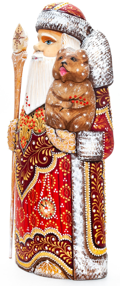 300 mm Santa with a Magic Staff and a Bead on his Hand Carved Wood Hand Painted Collectible Figurine  (by Natalia Nikitina Workshop)