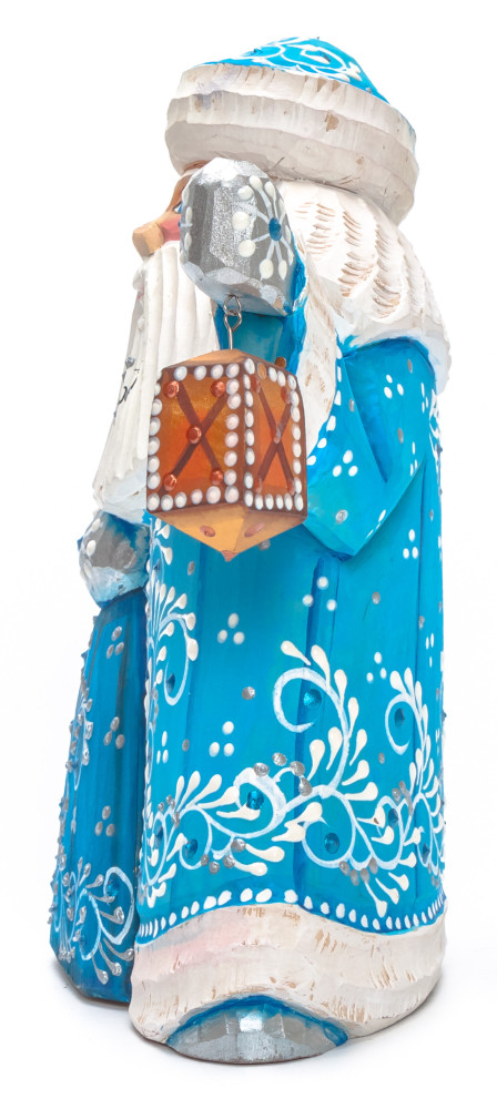 150 mm Santa with a Bag and a Lamp Carved Wood Hand Painted Collectible Figurine (by Natalia Nikitina Workshop)