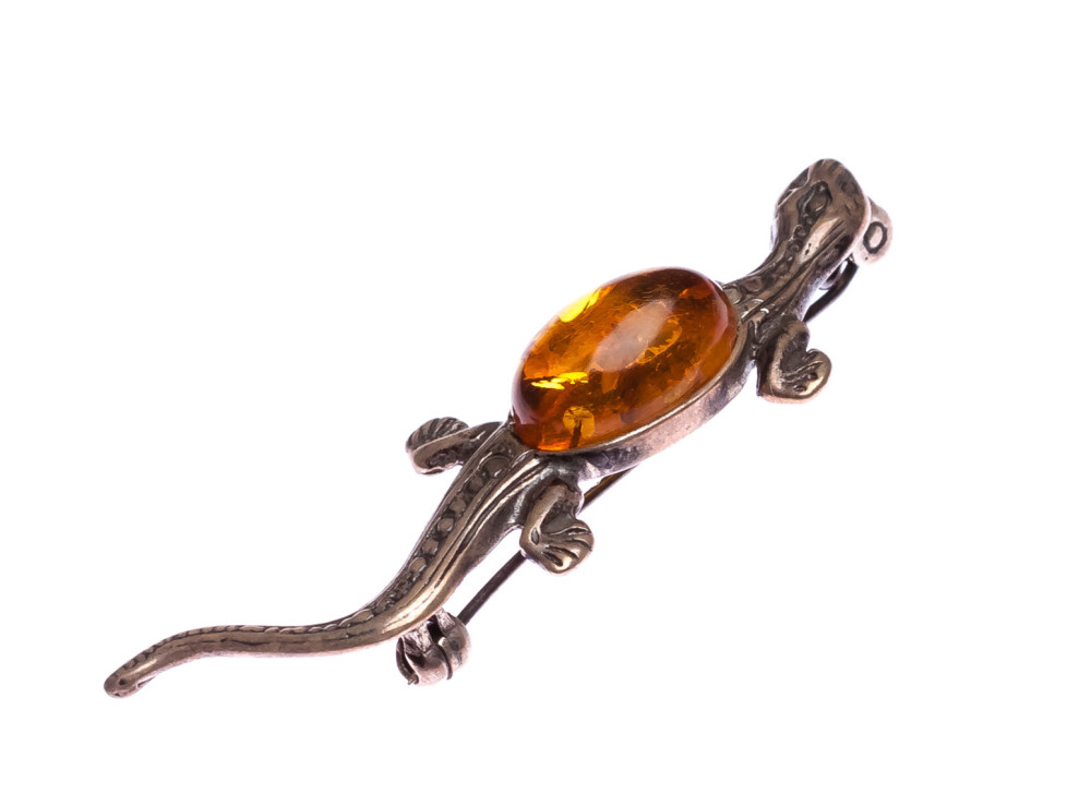 4 g Lizard Baltic Amber Brooch