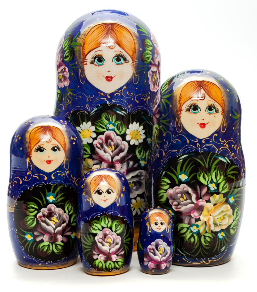 200 mm Summer Flowers hand painted Russian Matryoshka Doll 5pcs (by Summer Shine)