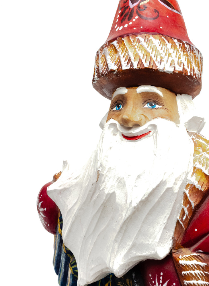 270 mm Santa with an Accordion Carved Wood Hand Painted Collectible Figurine (by Igor Carved Wooden Figures Studio)