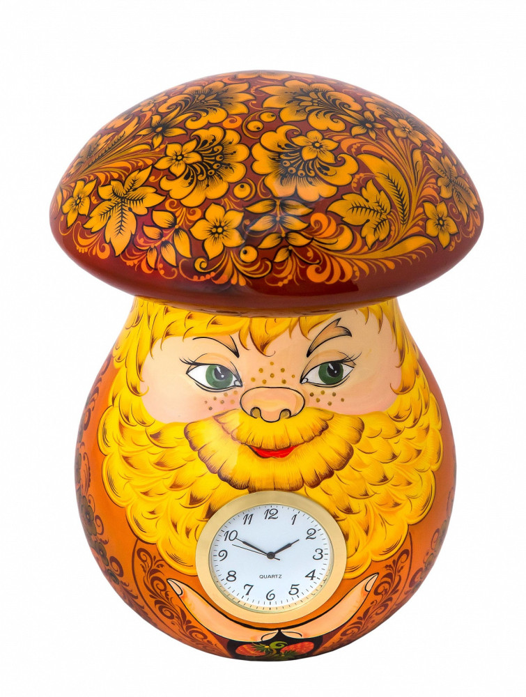 220x160mm The Mushroom hand painted wooden Table Clocks (by Golden Khokhloma)