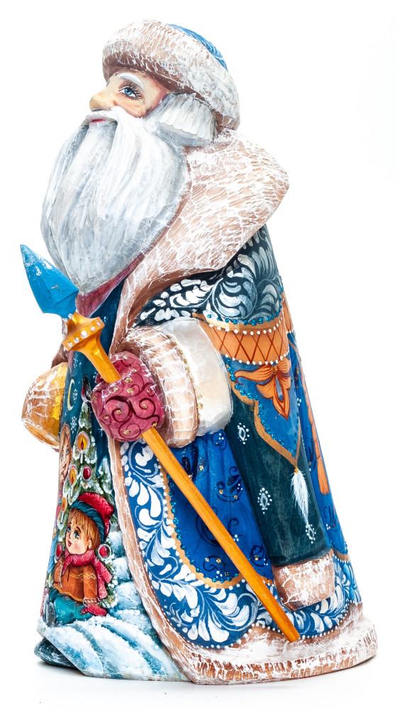 200 mm Santa and Playing Children Carved Wood Hand Painted Collectible Figurine (by Sergey Christmas Workshop)