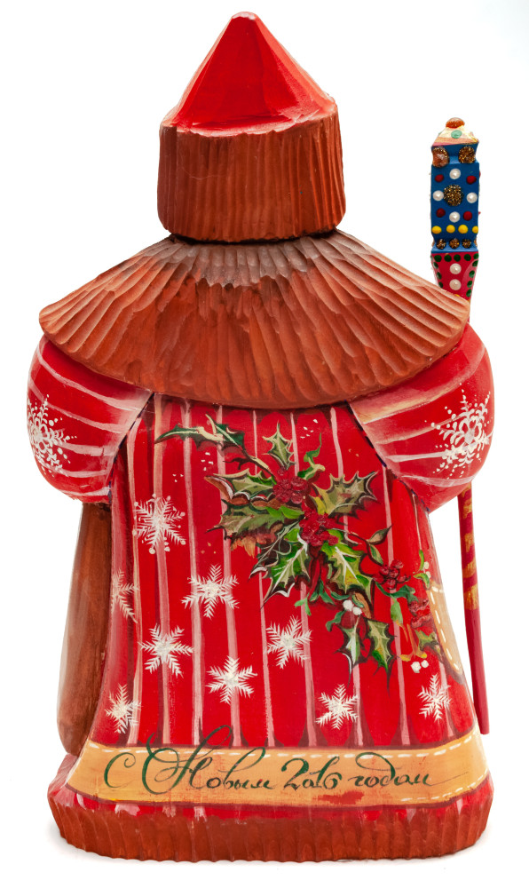 240 mm Santa with a Magic Staff Carved Wood Hand Painted Collectible Figurine (by Igor Carved Wooden Figures Studio)