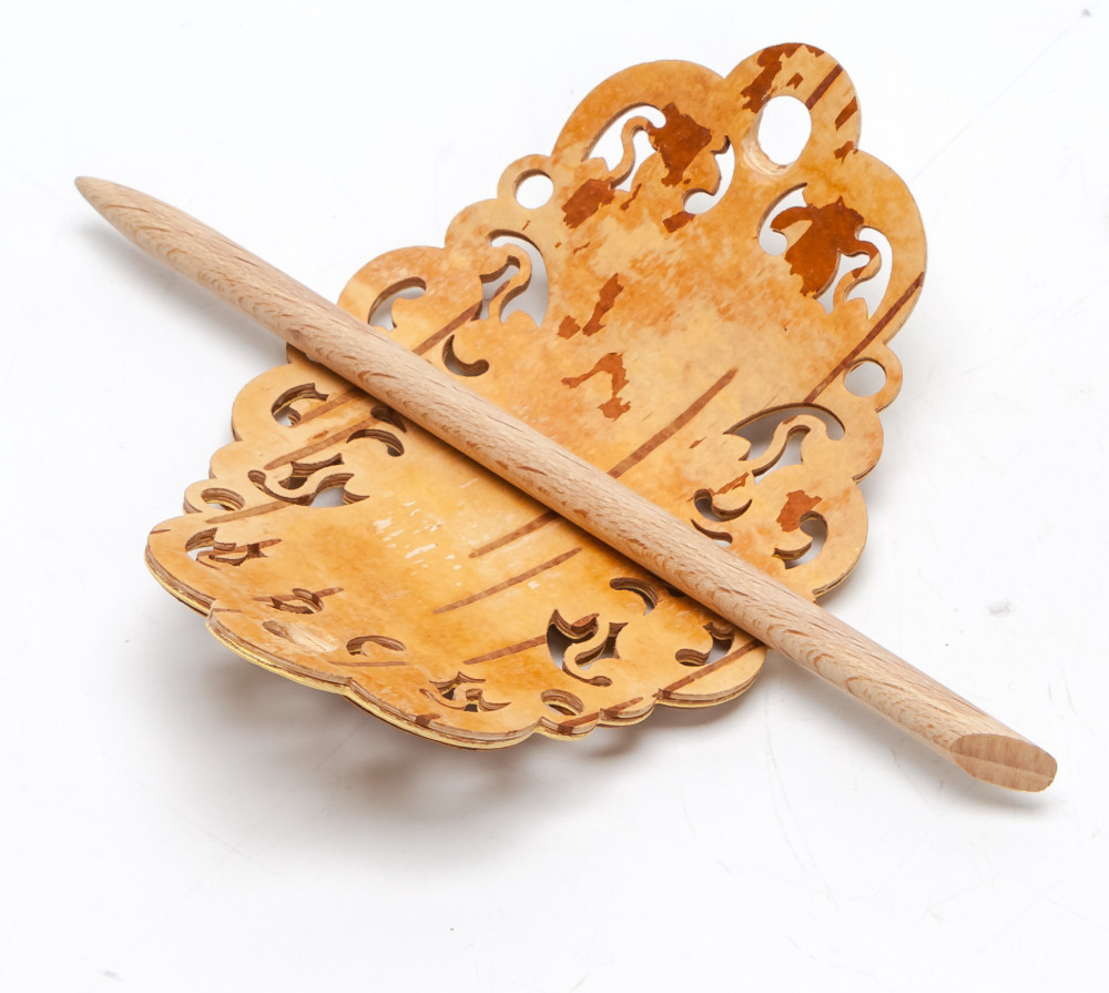 65x120 mm Patterns hand made Birchbark Hair Clip (by Maxim Birch)