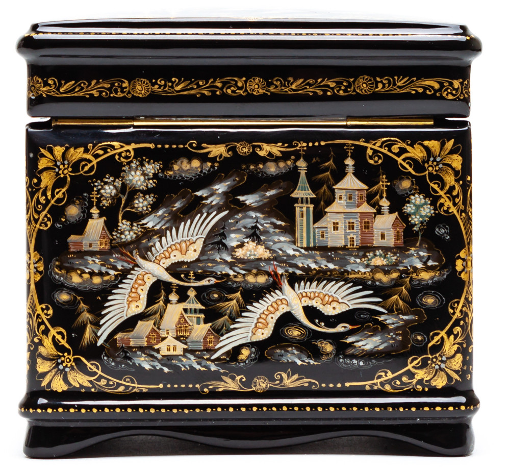 80x60mm Russian North Hand Painted Jewellery Box (by Sadko Workshop)