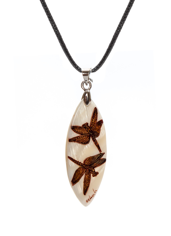 40x50 mm Dragonflies hand painted Nacre Pendant (by Tatiana Shkatulka Crafts)