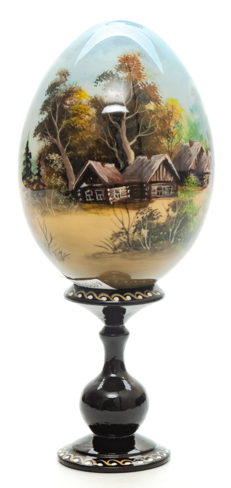 180mm Church in the Village hand painted wooden Egg with standby (by Tatiana Crafts)