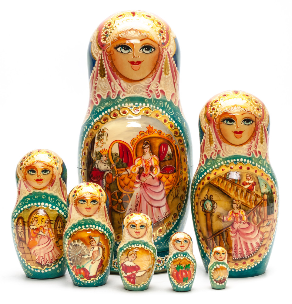 260mm The King and The Princess hand painted Matryoshka round Doll 7pcs (by Golden Cockerel)