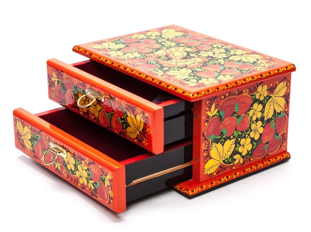 170x130 mm Khokhloma Painting Jewellery Wooden Box