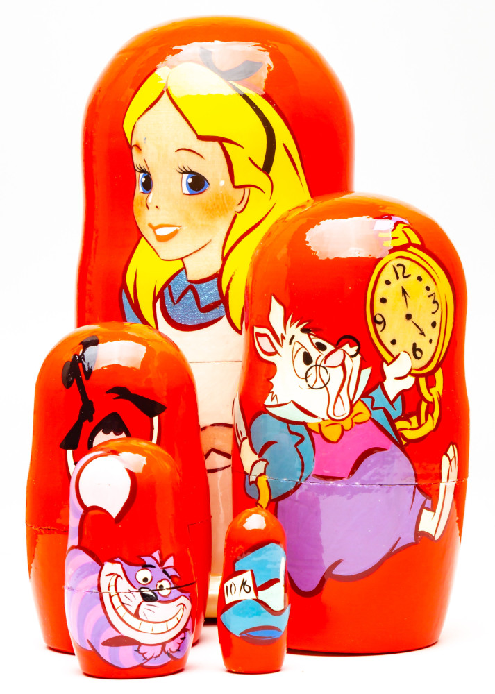 180mm Alice in Wonderland Hand Painted Matryoshka Doll 5 pcs (by Konstantin Studio)