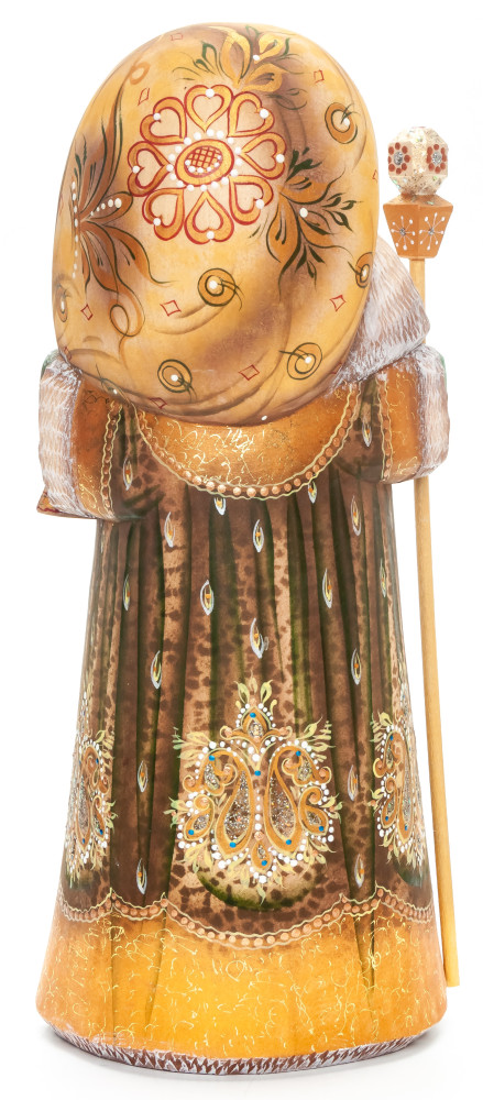 230 mm Santa with a Magic Staff and a Bag with handpainted Cinderella Wooden Carved Statue (by Igor Carved Wooden Figures Studio)