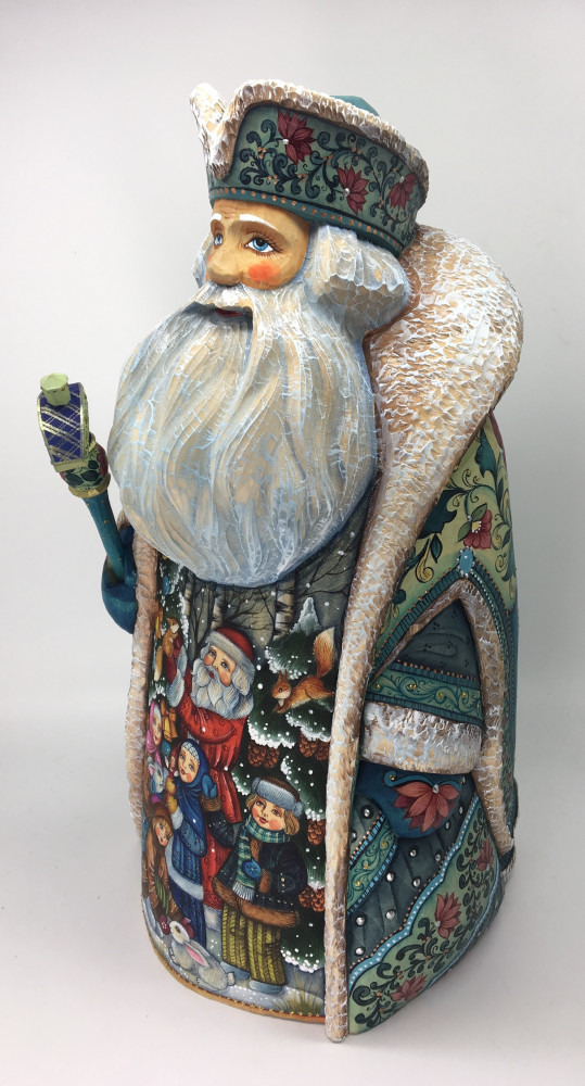 280 mm Santa Claus Hand Carved Wooden Statue with painted picture Santa Claus playing with children (by Sergey Christmas Workshop)