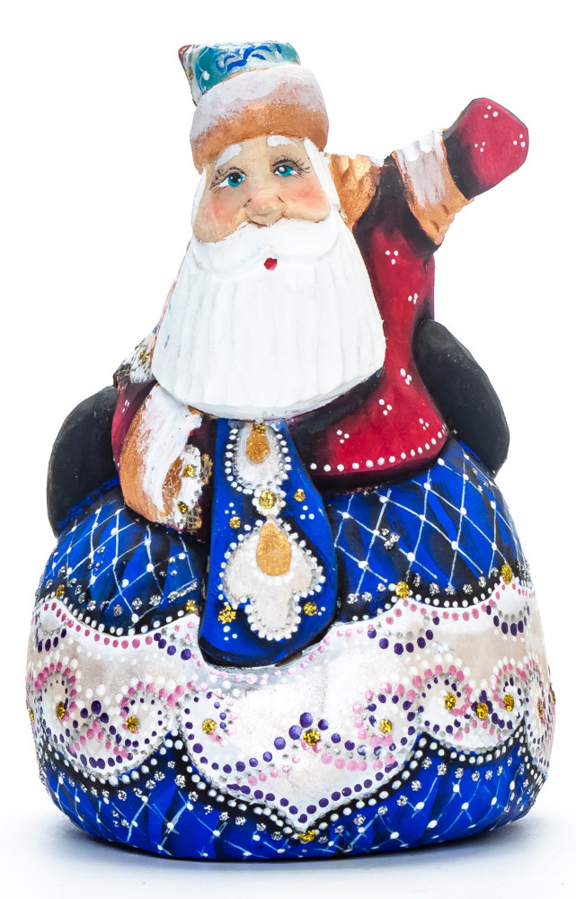 120 mm Santa on a Bag Carved Wood Hand Painted Collectible Figurine (by Igor Carved Wooden Figures Studio)