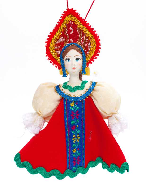 Porcelain Doll in a Russian Dress and Kokoshnik - 5.5 Inches (by Le Russe)