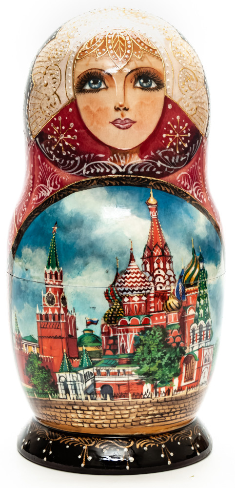  220 mm Moscow Saint Basil Cathedral hand painted on Wooden Matryoshka doll 7 pcs (by Trifinov Studio)