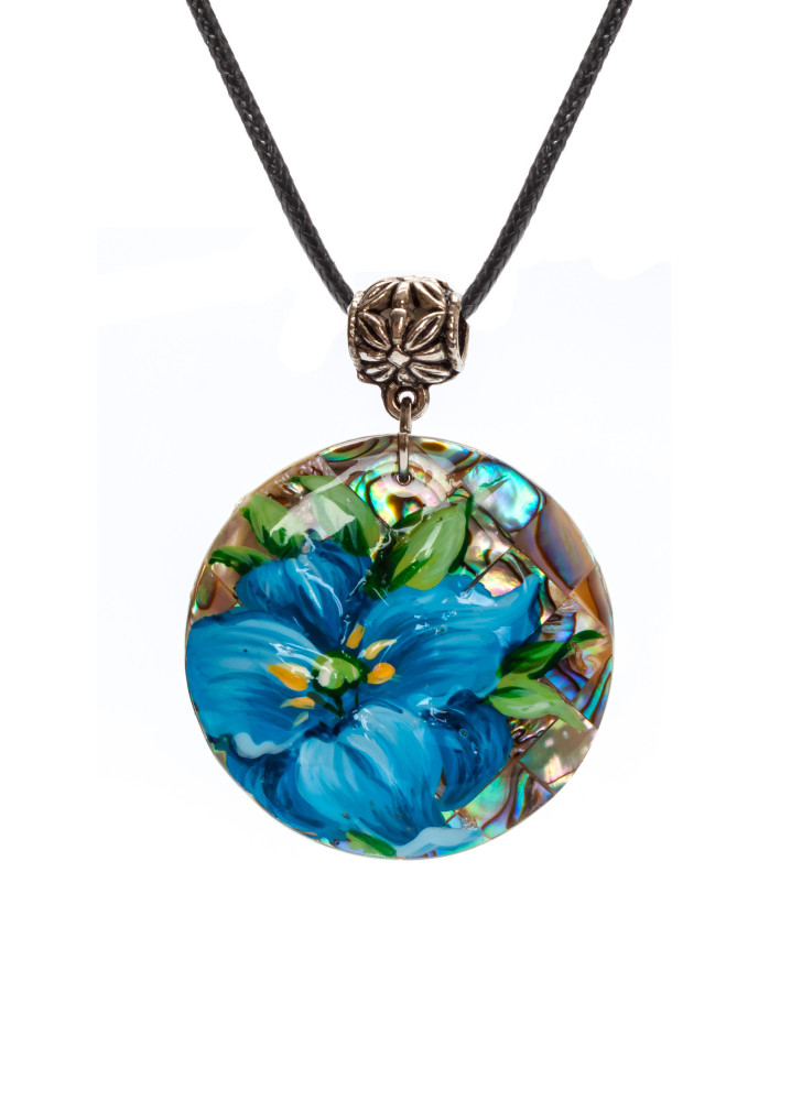 d40 mm Flower hand painted Nacre Pendant (by Tatiana Shkatulka Crafts)